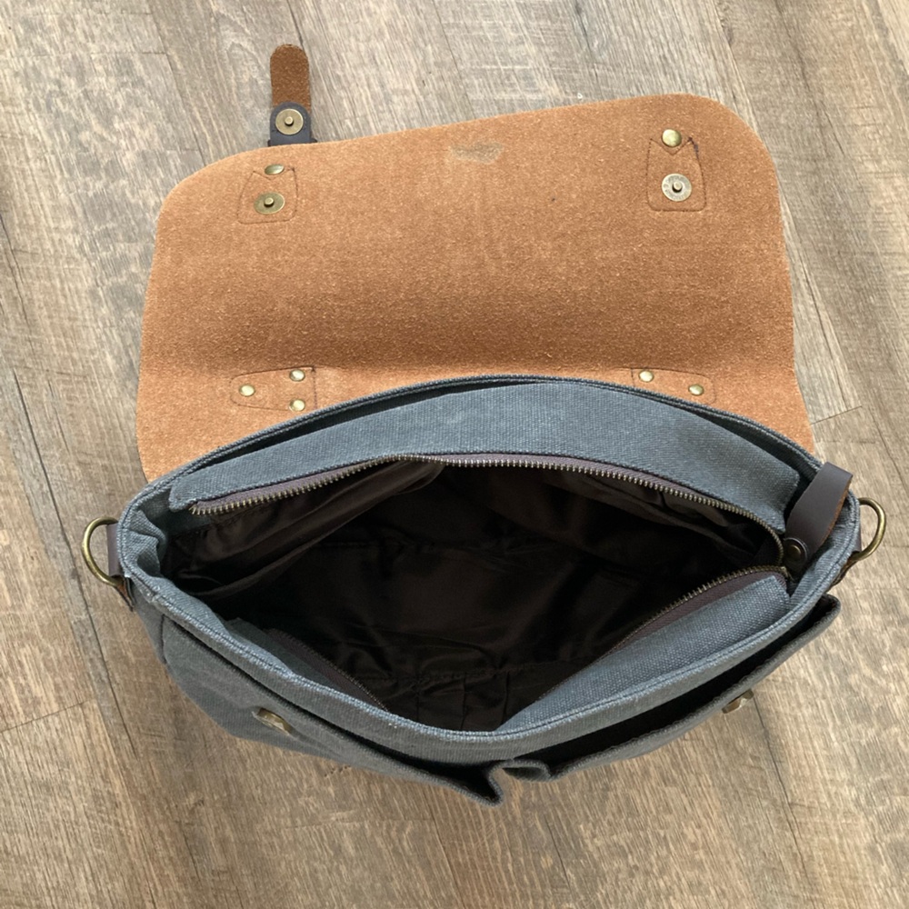 Buffalo Leather & Cotton Canvas Portfolio Business Briefcase Travel Bag - Picture 10 of 16